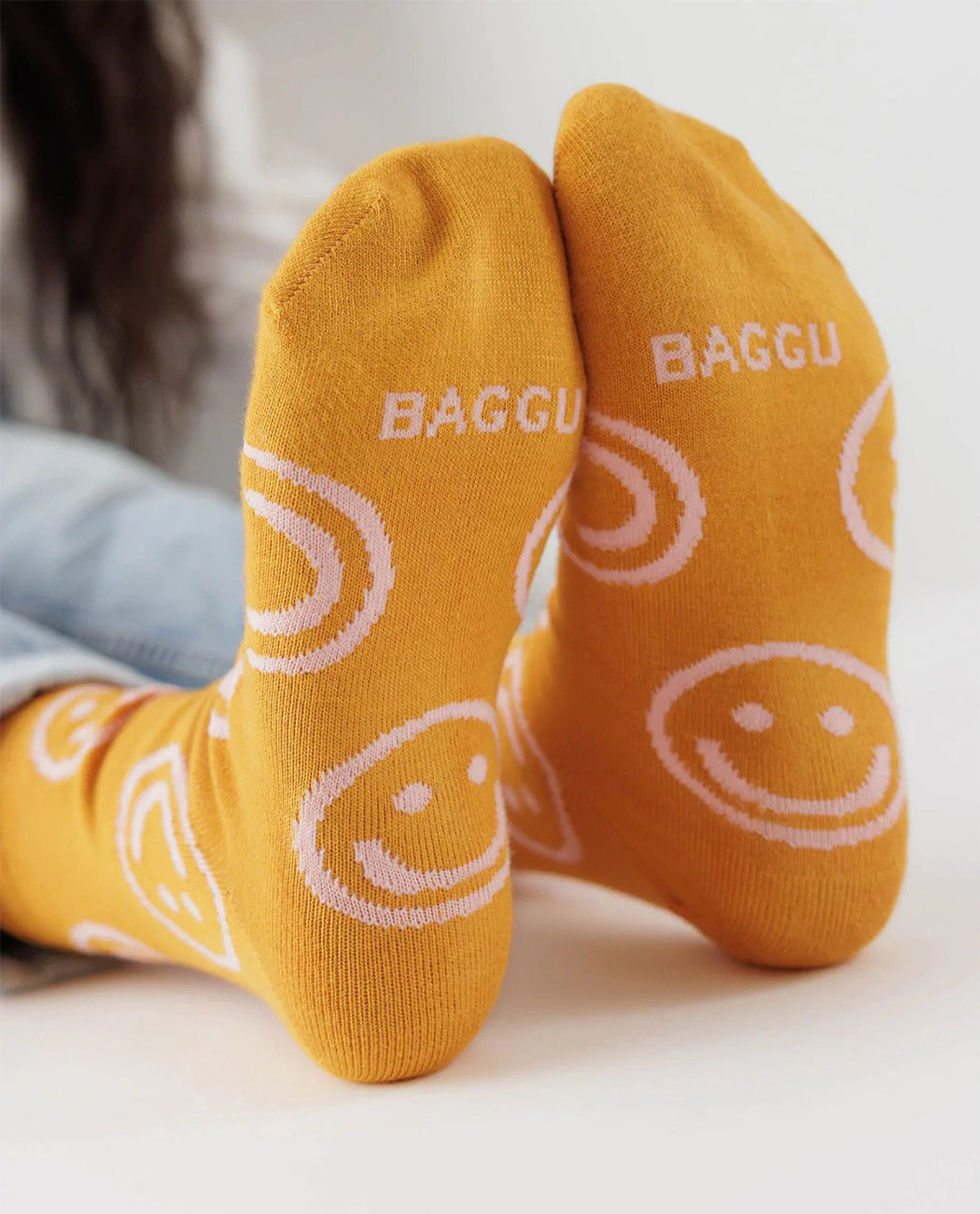Baggu Crew Sock Marigold Happy Smiley Europe