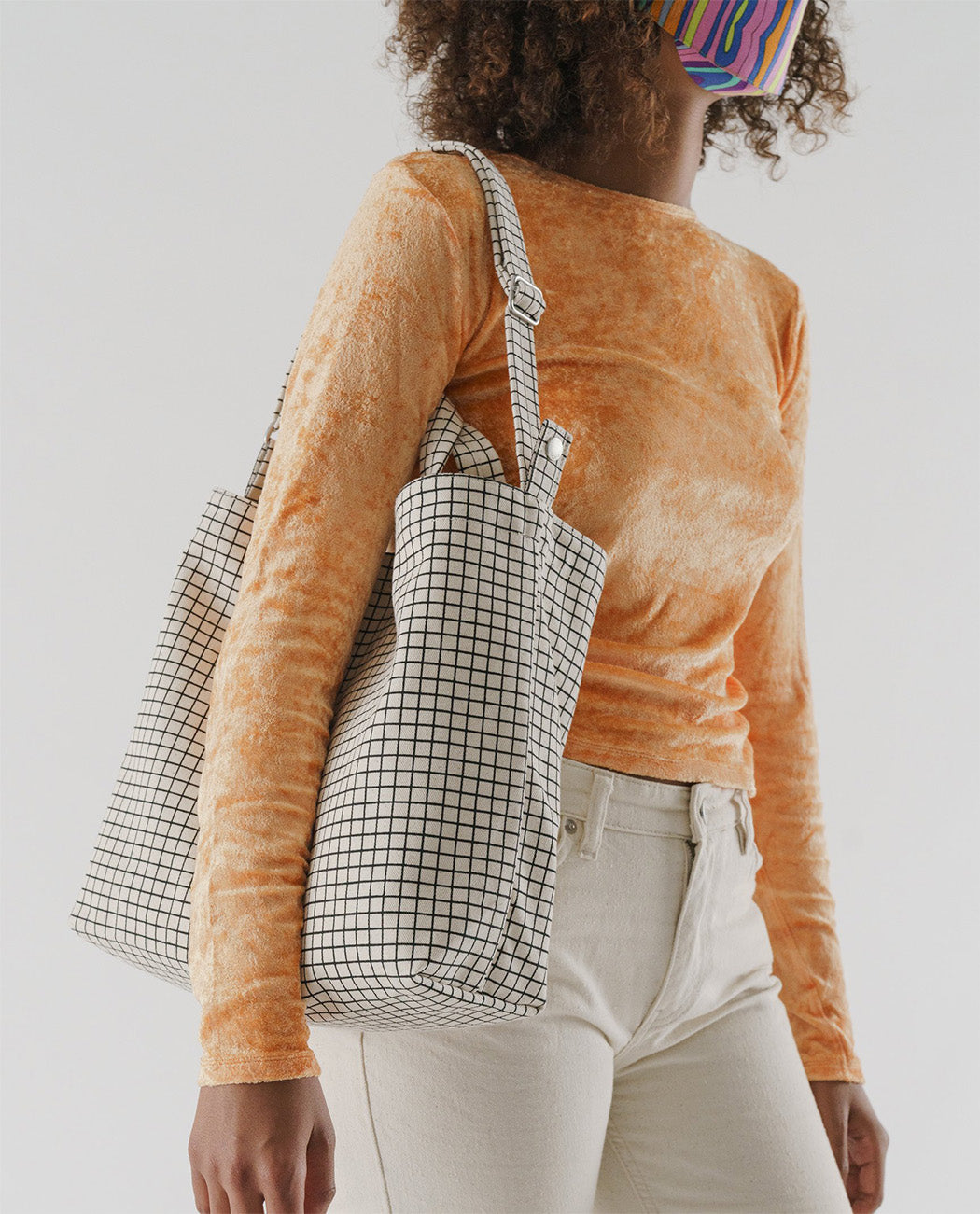 Horizontal Duck Bag : Natural Grid - Baggu