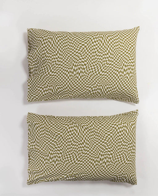 Pillow Case Set of 2: Moss Trippy Checker